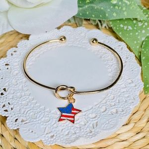 American Flag Star Gold Knot Cuff Bracelet, adjustable